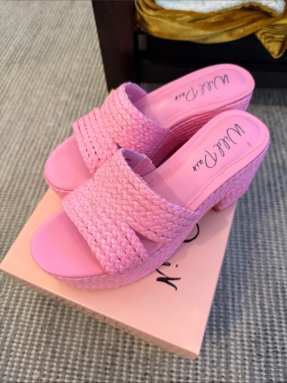 Wild Diva Bubblegum Pink Braided Platform Slides